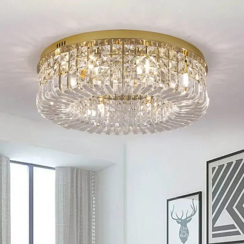Decorbites™ crystal led chandelier ceiling light with gold metal frame and clear prisms for modern crystal ceiling or dining room