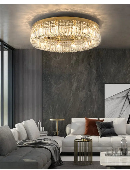 Gold-toned decorbites crystal led chandelier ceiling light with cascading prisms for modern crystal ceiling or dining room