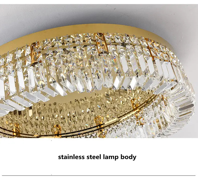 Gold-toned crystal LED chandelier ceiling light with stainless steel body for modern crystal ceiling in dining room