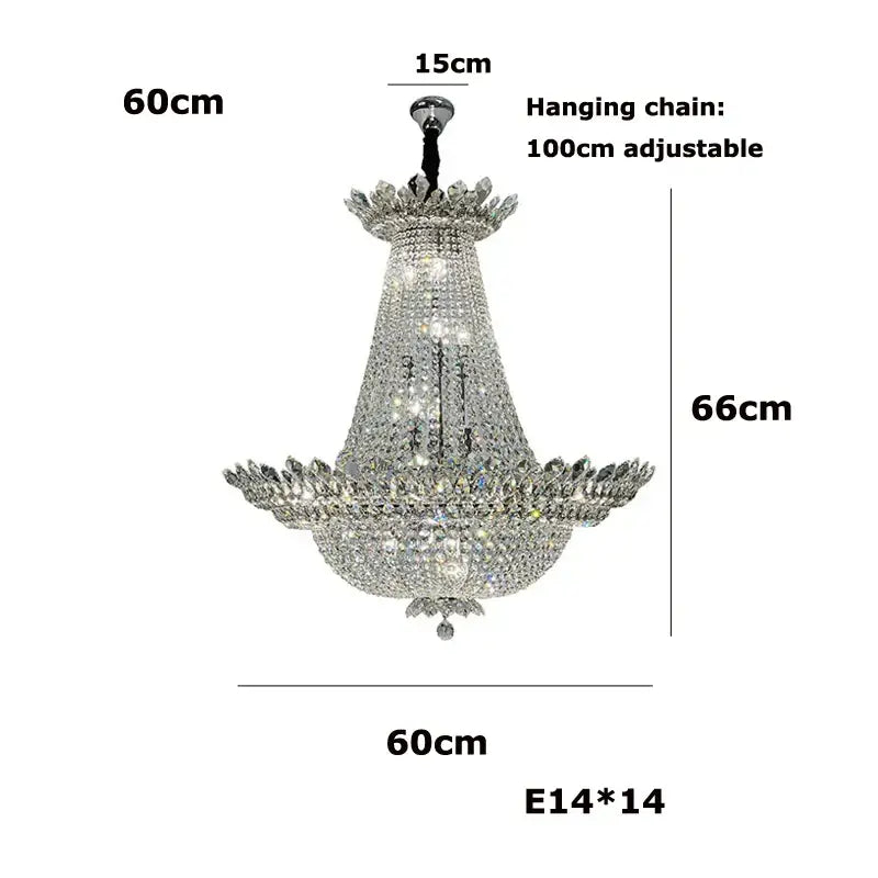 A sparkling silver decorbites crystal led chandelier with tiered fluted design and adjustable hanging chain for living room