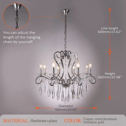 Decorbites crystal led chandelier gold with copper and chromium finish and six lit candle bulbs for dining room lighting