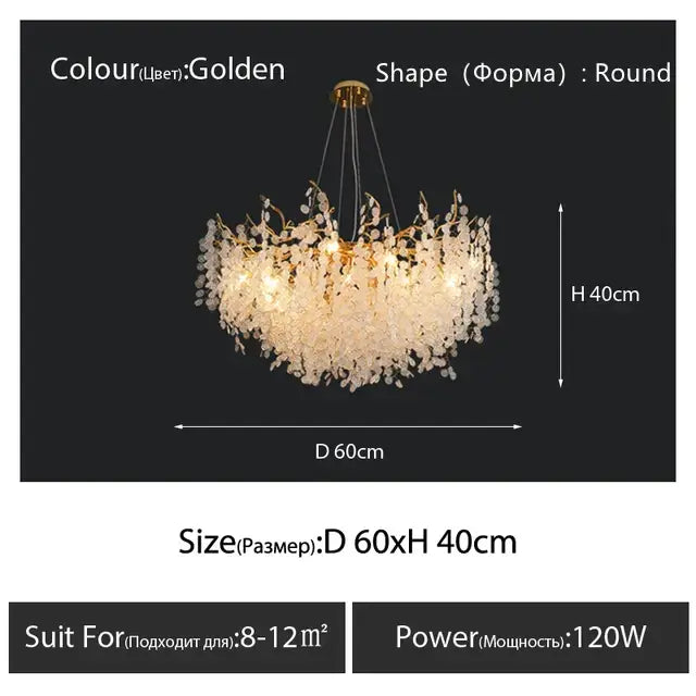 Golden round decorbites crystal led chandelier with cascading crystal droplets for dining room lighting