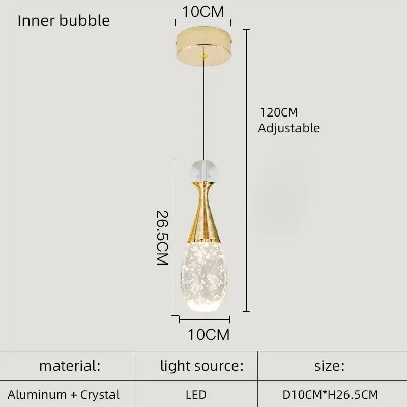 A decorbites crystal led chandelier gold pendant light with aluminum frame and crystal accents, adjustable 120cm length