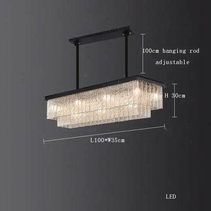 Decorbites crystal led rectangular chandelier with black frame cascading clear glass fringe for dining room light