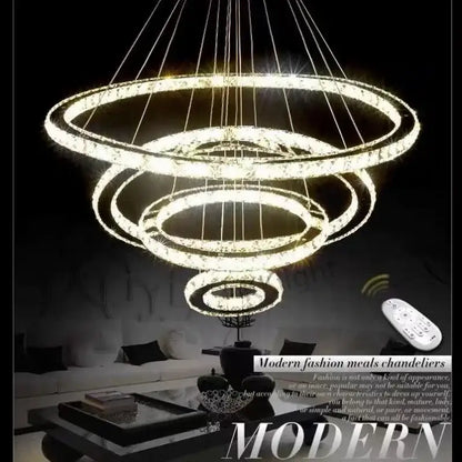 Modern chrome multi-tiered decorbites crystal led chandelier with glowing crystal rings for living room lighting