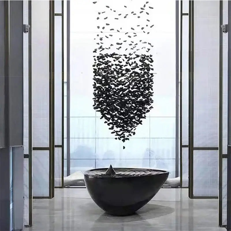 Black glossy ceramic bowl with central spout and concentric ridges for decorbites crystal led chandelier luxury lighting