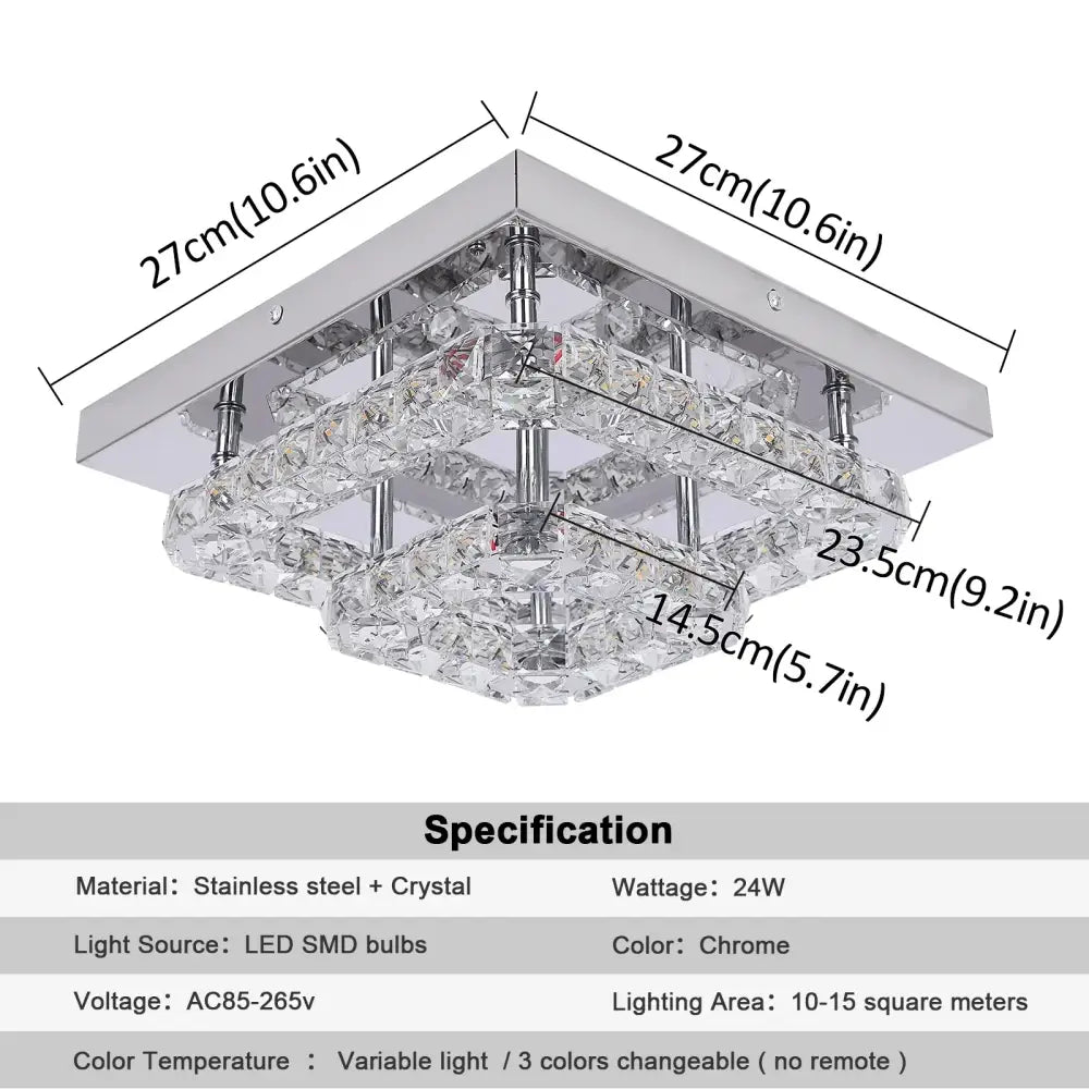 Square-shaped chrome ceiling lamp with layered crystal accents and led smd bulbs from Decorbites crystal led square collection