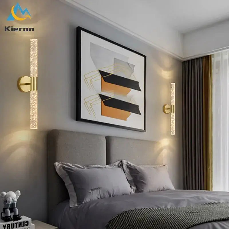 Gold-toned decorbites crystal led wall lamp with sparkling crystal led vertical bars for elegant bedroom decor