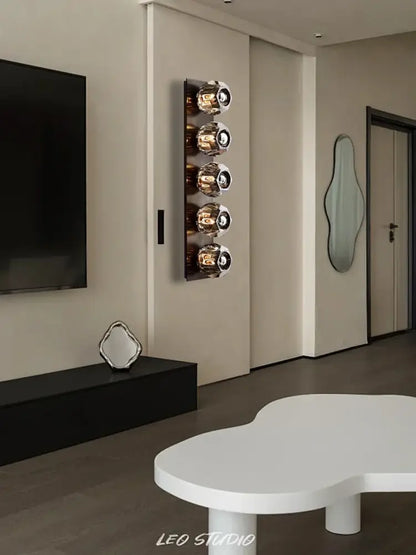 Modern luxury crystal led wall sconce with five metallic glass globes for elegant bedroom decorbites crystal led wall lighting