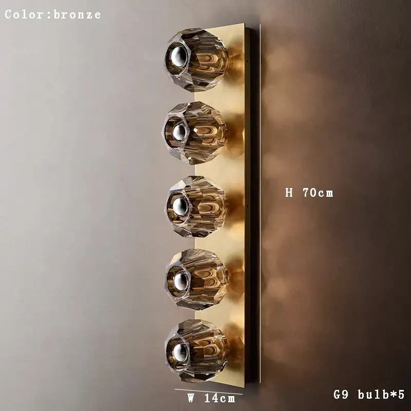 Bronze wall sconce with five faceted crystal led bulbs modern luxury decorbites crystal led wall for bedroom lighting