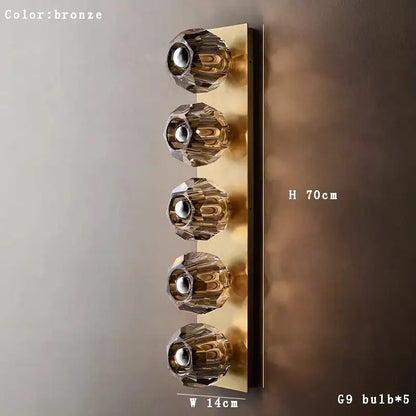 Bronze wall sconce with five faceted crystal led bulbs modern luxury decorbites crystal led wall for bedroom lighting