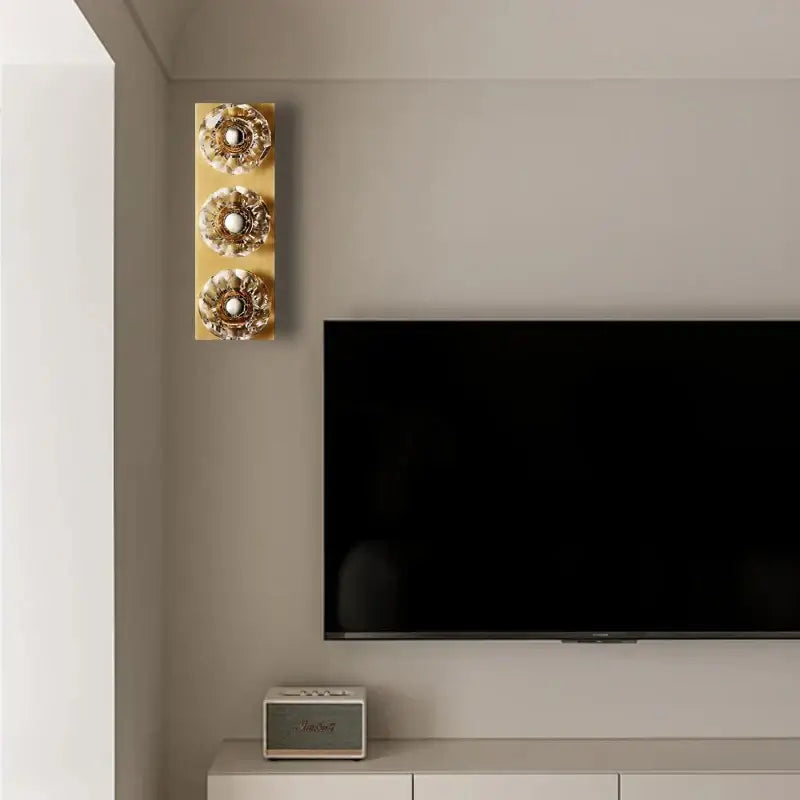 Modern luxury crystal led wall sconce with gold-toned ornate floral glass globes for bedroom decorbites crystal led wall lighting