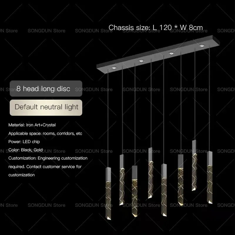 DecorBites™ Crystal Loft Chandelier for Duplex Living Room & Stairwell, Long Hanging Lighting