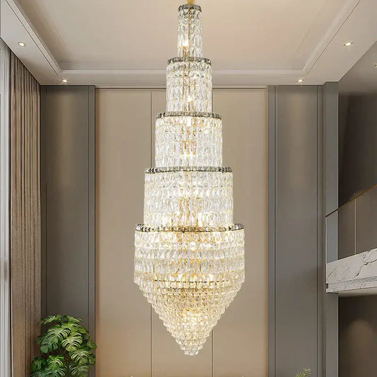 Modern gold crystal loft chandelier with multi-tiered clear faceted crystals for elegant living room decorbites crystal loft