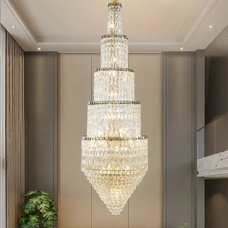 Modern gold crystal loft chandelier with multi-tiered clear faceted crystals for elegant living room decorbites crystal loft