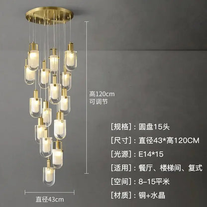 DecorBites™ Crystal Loft Chandelier for Staircase, Living Room, and Apartment Luxe Lighting