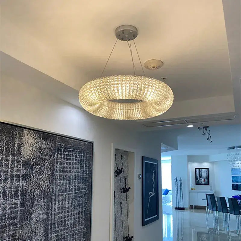 DecorBites™ Crystal Loft Chandelier: Modern Luxury Circle Pendant Lamp for Living Room Lighting