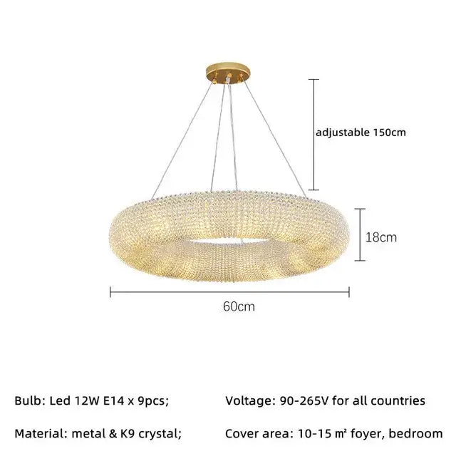 DecorBites™ Crystal Loft Chandelier: Modern Luxury LED Pendant Light for Living Room Decor