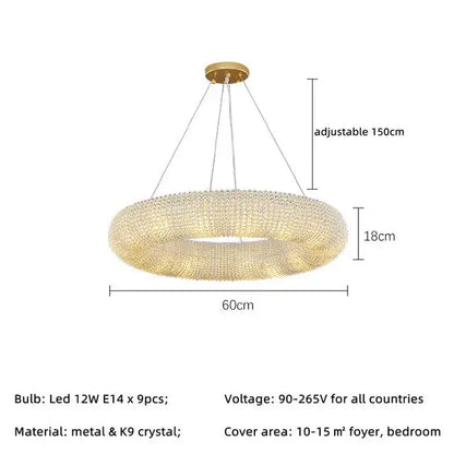 DecorBites™ Crystal Loft Chandelier: Modern Luxury LED Pendant Light for Living Room Decor