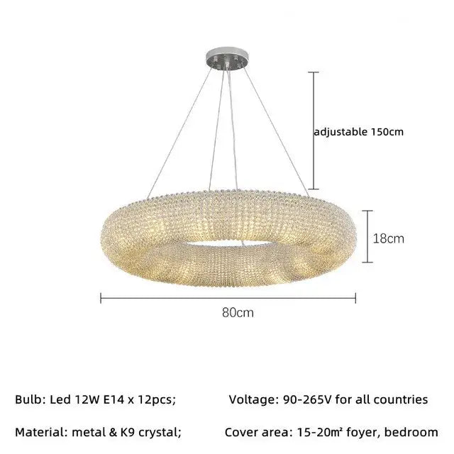 DecorBites™ Crystal Loft Chandelier: Modern Luxury LED Pendant Light for Living Room Decor