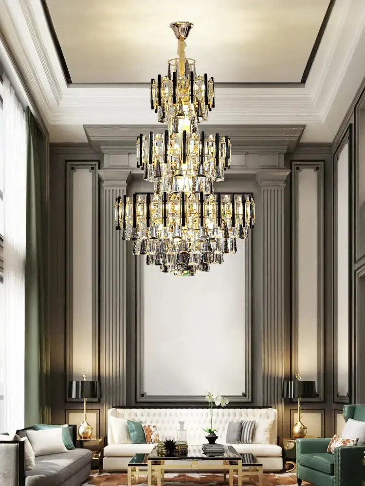DecorBites™ Crystal Loft Chandelier: Modern Luxury Pendant Light for Living Room or Hotel Lobby