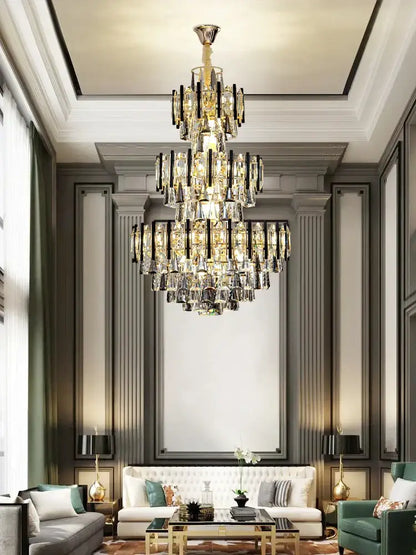 DecorBites™ Crystal Loft Chandelier: Modern Luxury Pendant Light for Living Room or Hotel Lobby