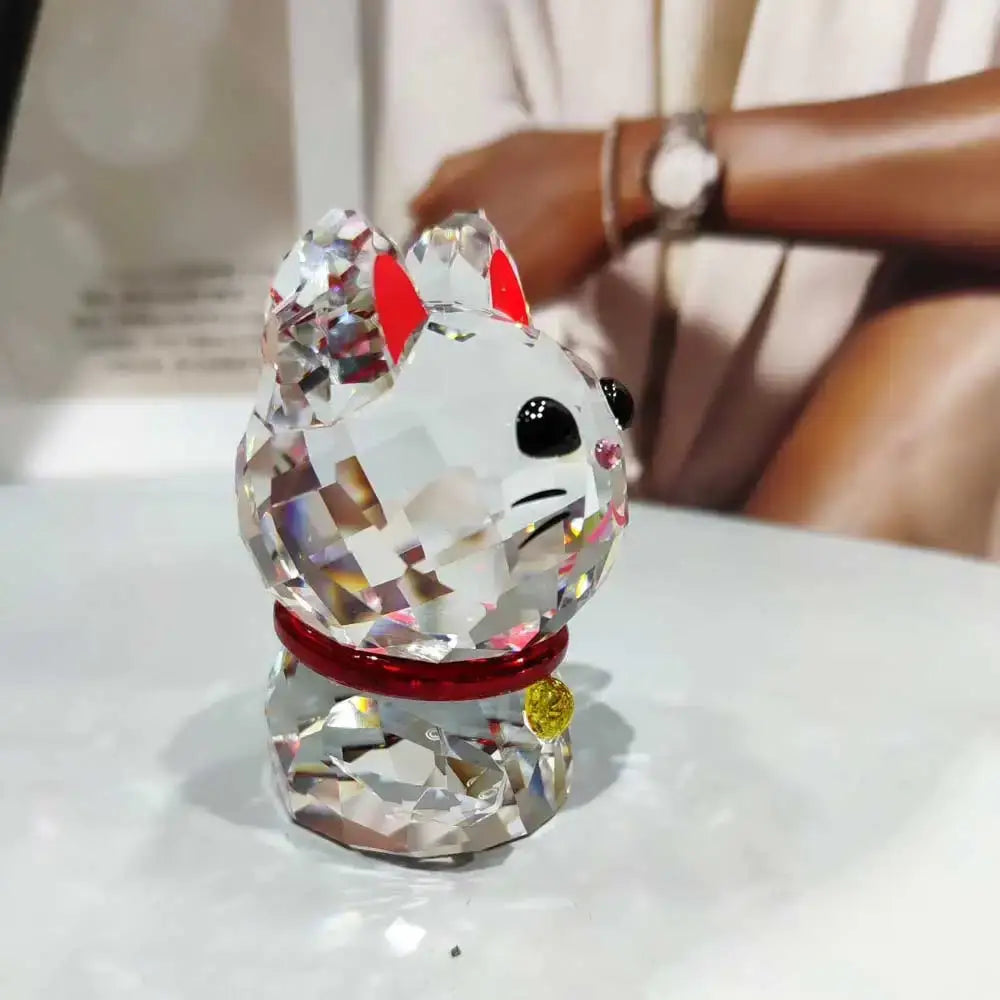 DecorBites™ Crystal Lucky Cat Glass Figurine - Fengshui Home Decor & Paperweight