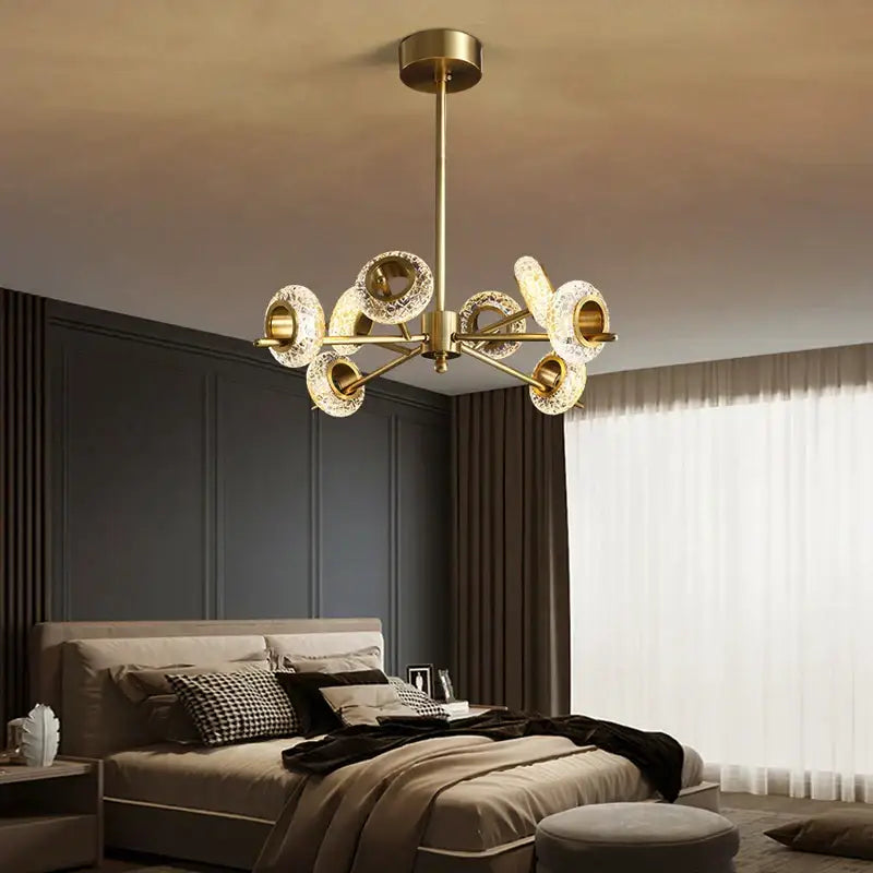 Modern gold crystal lustre led chandelier with crystal rings and circular glass shades for dining room decorbites crystal lustre