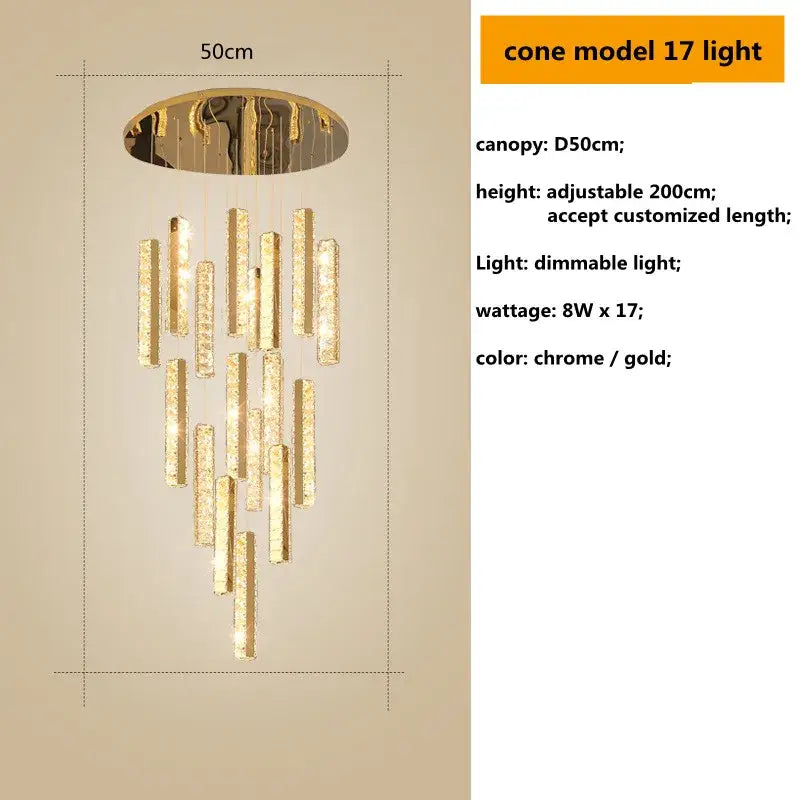DecorBites™ Crystal Lustre Pendant Lights with Dimmable LED, Adjustable Cable - Gold Chrome Steel
