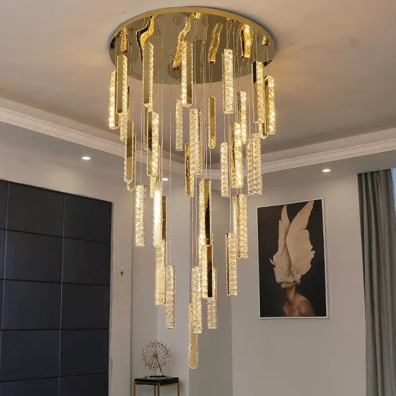 DecorBites™ Crystal Lustre Pendant Lights with Dimmable LED, Adjustable Cable - Gold Chrome Steel
