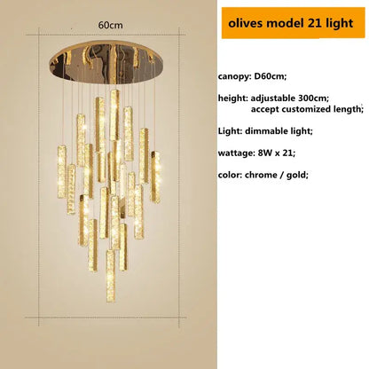 DecorBites™ Crystal Lustre Pendant Lights with Dimmable LED, Adjustable Cable - Gold Chrome Steel
