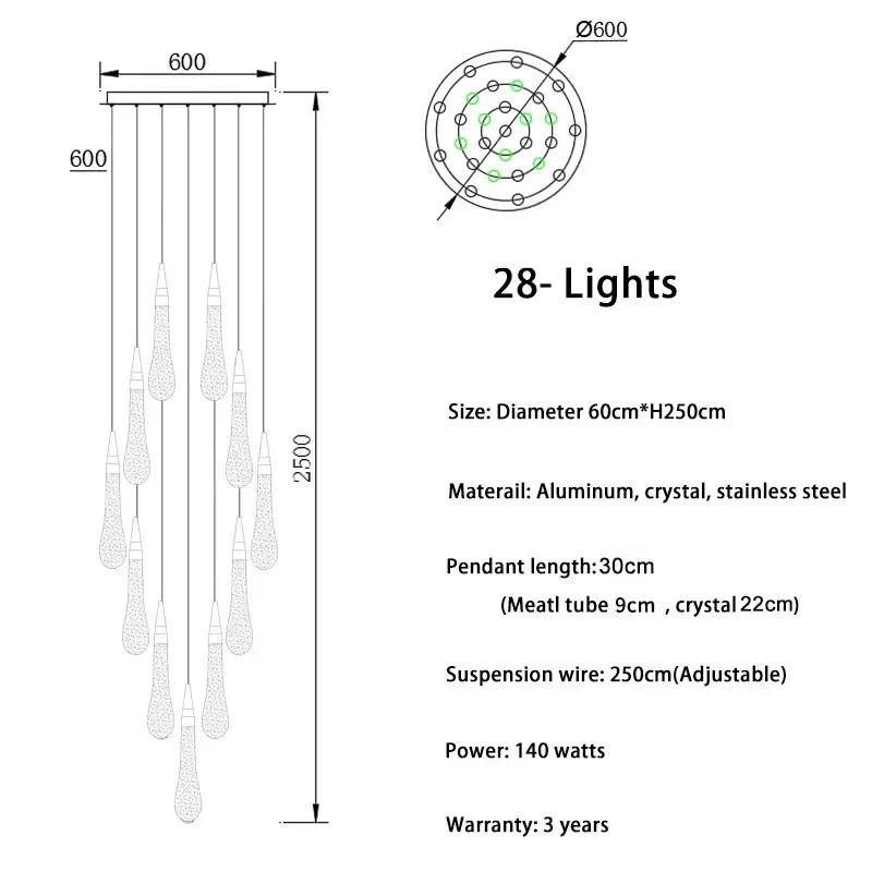 DecorBites™ Crystal Luxury Ceiling Chandelier Staircase Pendant Light for Home Decor