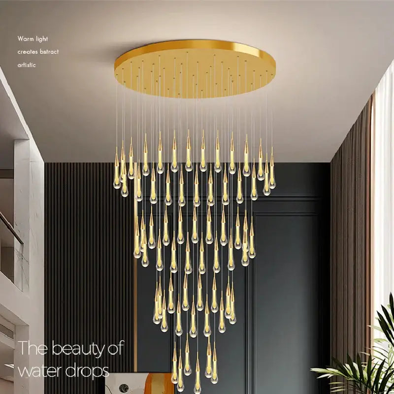 Modern gold crystal luxury ceiling chandelier with cascading teardrop-shaped crystal pendants for decorbites crystal luxury