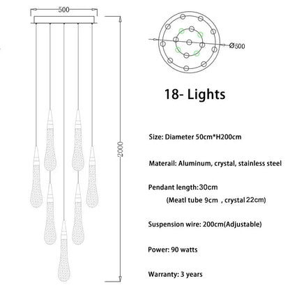 DecorBites™ Crystal Luxury Ceiling Chandelier Staircase Pendant Light for Home Decor