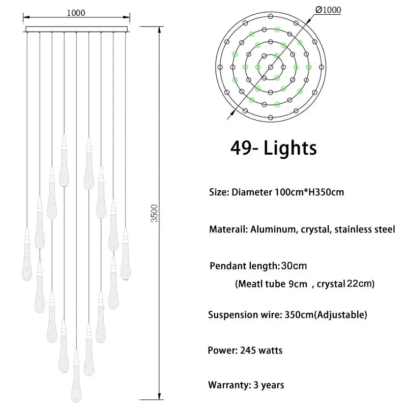 DecorBites™ Crystal Luxury Ceiling Chandelier Staircase Pendant Light for Home Decor
