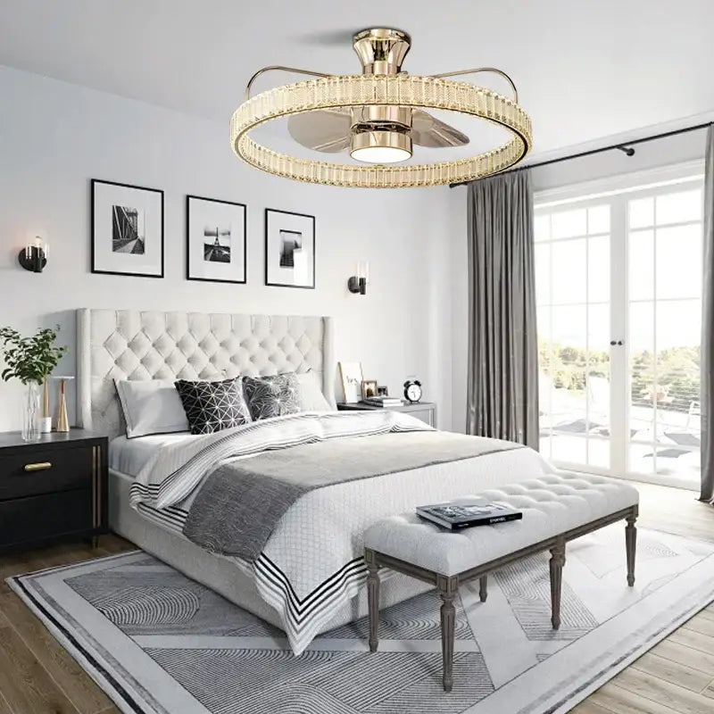 DecorBites™ Crystal Luxury Ceiling Fan Light with Invisible Blades & Remote Control
