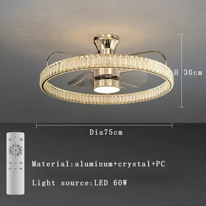 DecorBites™ Crystal Luxury Ceiling Fan Light with Invisible Blades & Remote Control