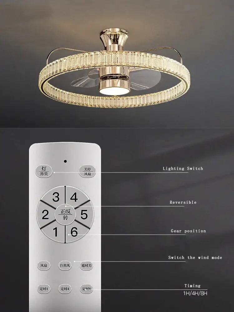 DecorBites™ Crystal Luxury Ceiling Fan Light with Invisible Blades & Remote Control