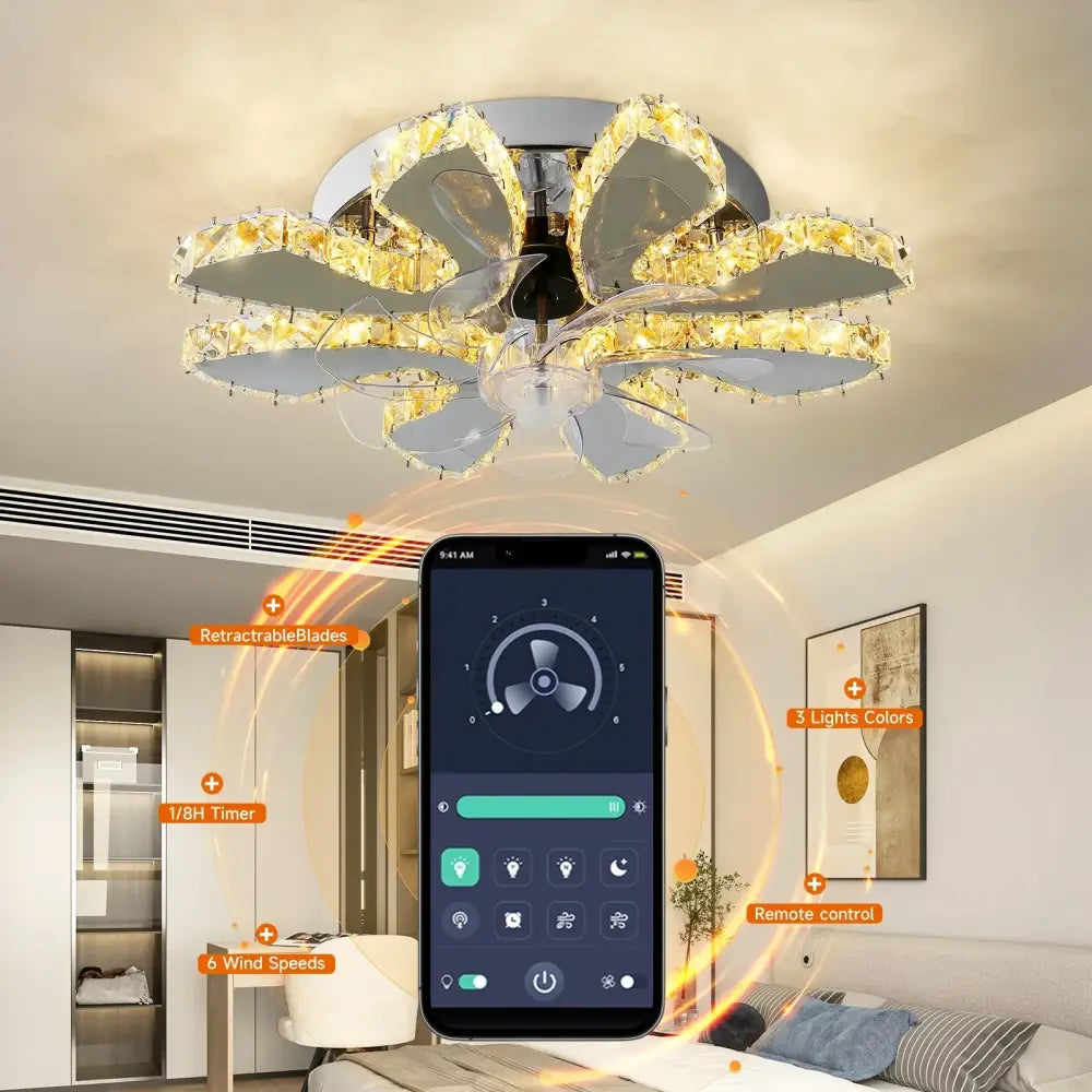 DecorBites™ Crystal Luxury Ceiling Fan with LED Lamp Chandelier Smart Home Decor Fixtures