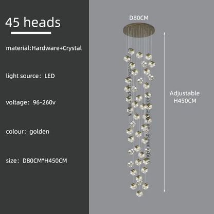 Golden crystal modern chandelier with 45 crystal heads from decorbites crystal modern cubic living room led lighting
