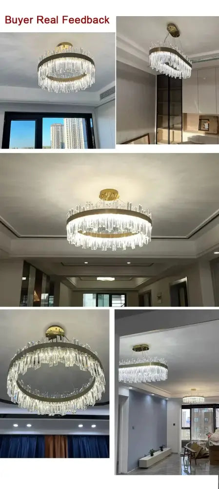 Decorbites™ crystal pendant chandelier with gold-toned frame and cascading clear glass prisms for luxury modest crystal home decor