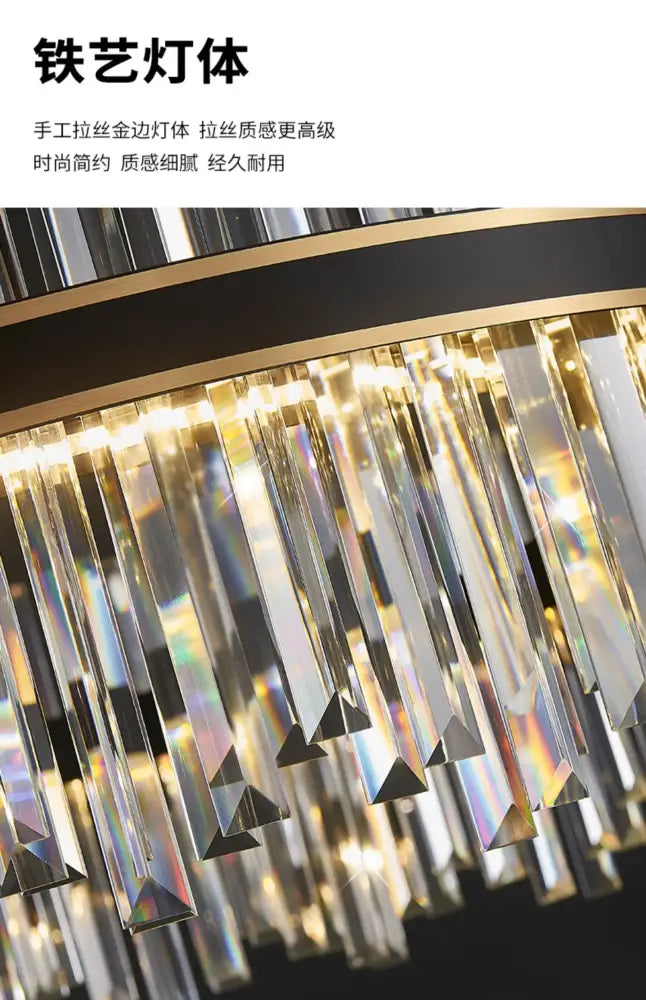 DecorBites™ crystal pendant chandelier with gold wrought iron frame and rainbow crystal prisms for luxury modest crystal home decor