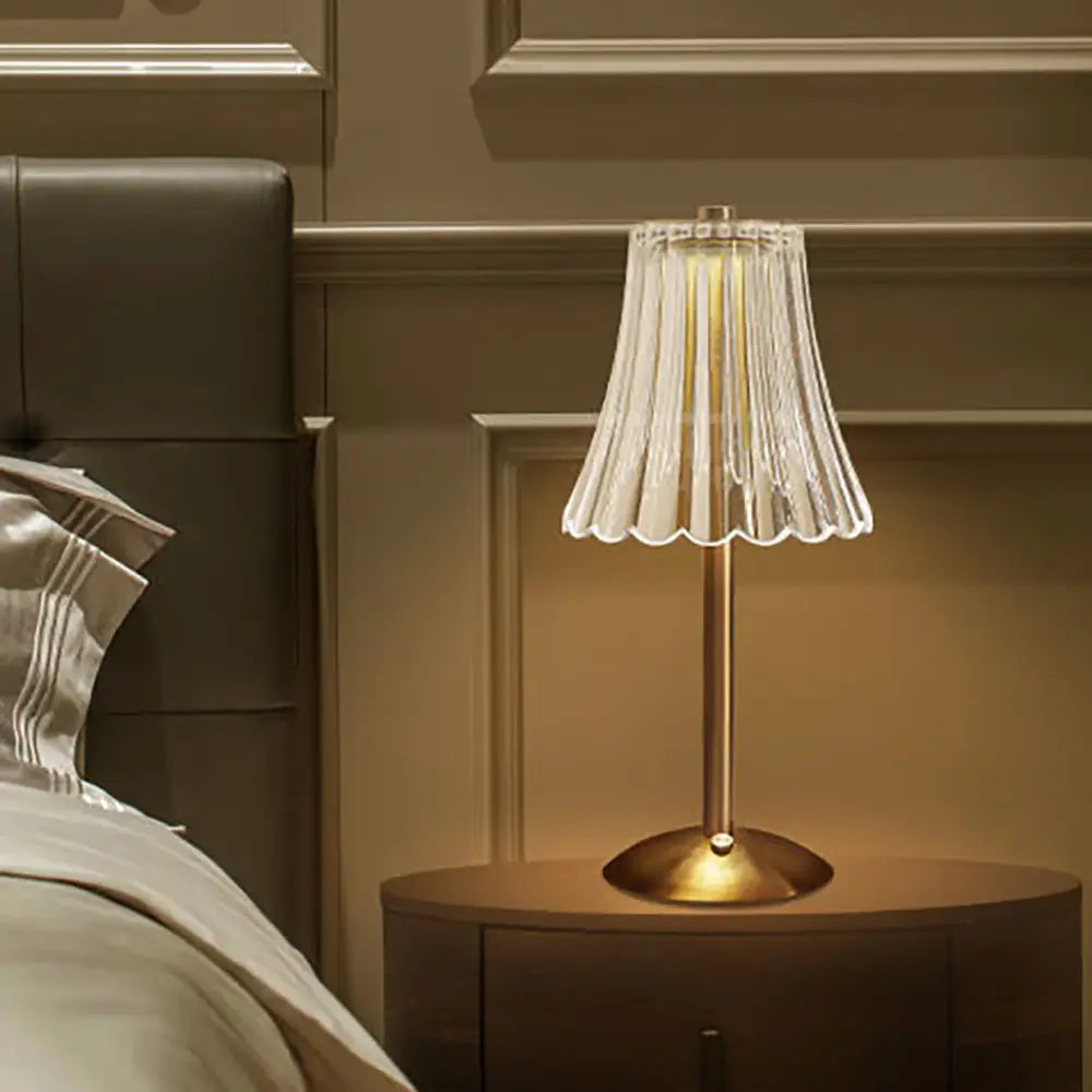 Decorbites™ crystal retro table lamp with fluted glass shade and warm brass base for a luxurious bedroom atmosphere