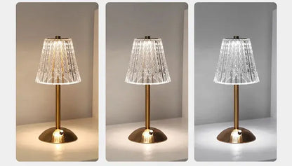 Decorbites crystal retro table lamp with sleek brass base and faceted glass shade creating luxurious bedroom light