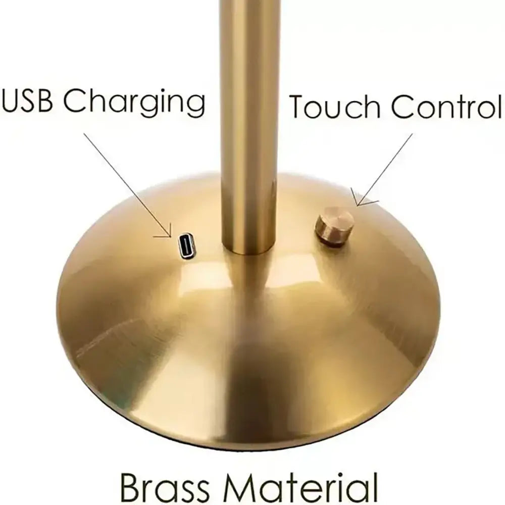 Brass-finished crystal retro table lamp base with usb charging port and touch control for bedroom bedside use