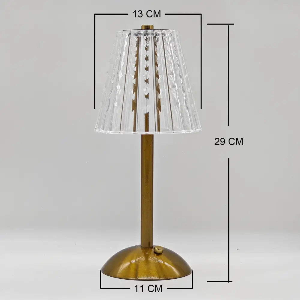 DecorBites™ crystal retro table lamp with brass base and clear faceted glass shade for luxurious bedroom lighting
