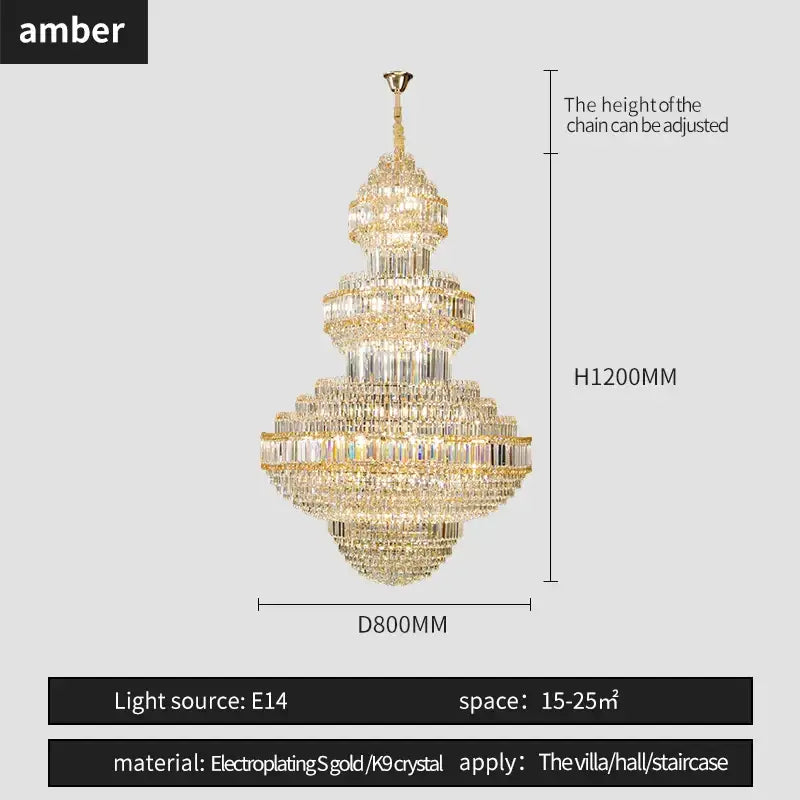 Amber brand decorbites crystal villa tiered gold chandelier with k9 crystal elements for living room lighting