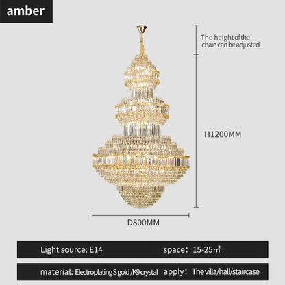 Amber brand decorbites crystal villa tiered gold chandelier with k9 crystal elements for living room lighting