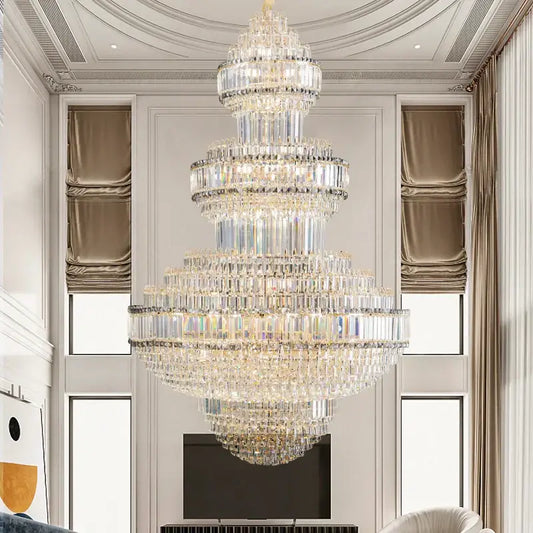 Decorbites crystal villa gold chandelier featuring multi-tiered clear crystal design for elegant living room lighting