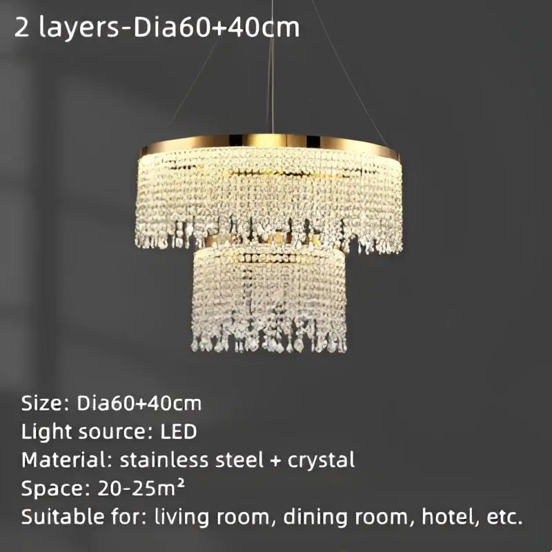 Gold-toned decorbites crystal waterfall chandelier with cascading crystal droplets for dining room lighting